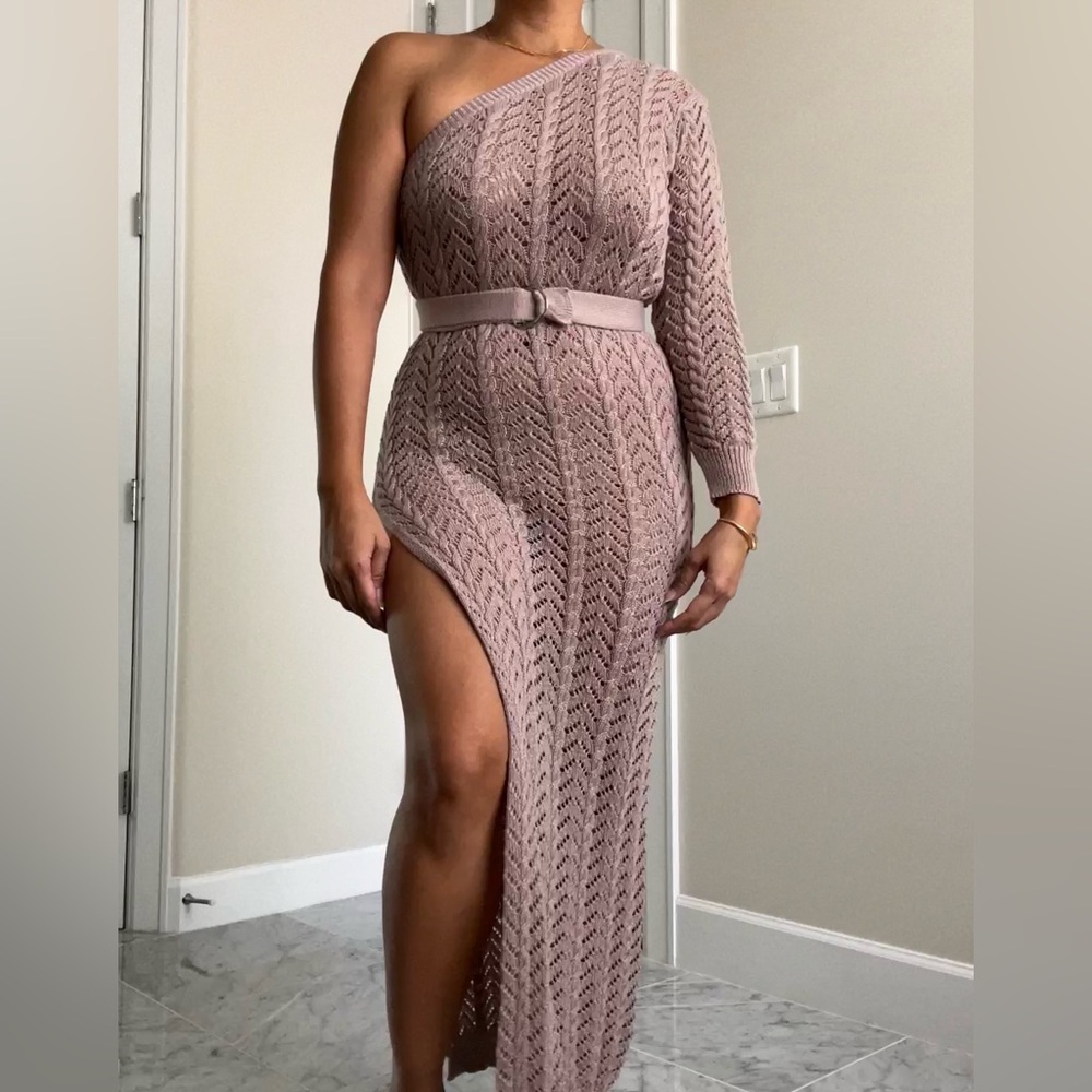 Women’s sexy one shoulder long sleeve mauve dress